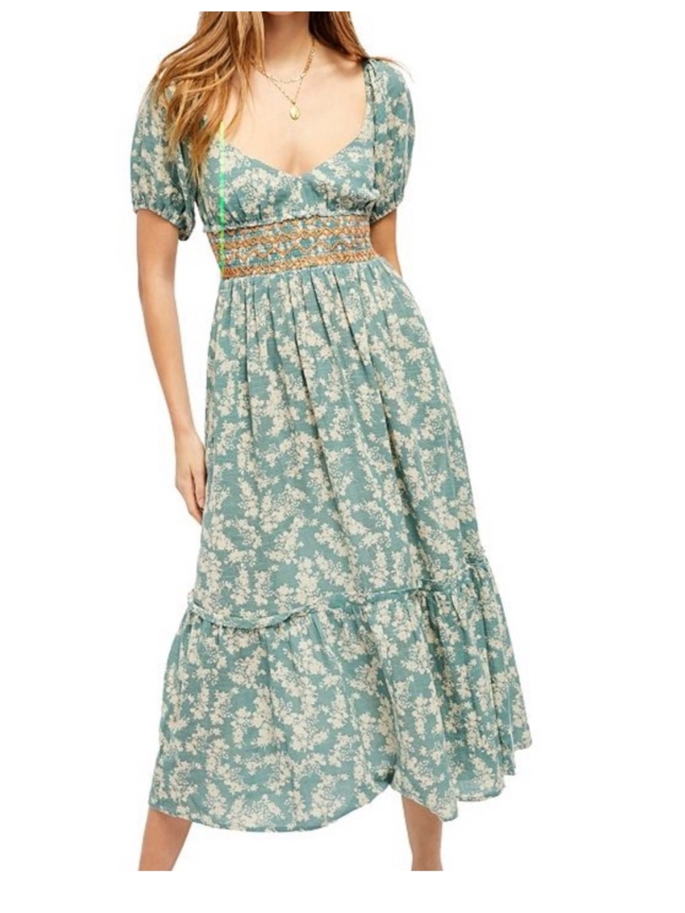 Free People Ellie Printed Milkmaid Style Dress